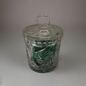 Vintage Cut Crystal Glass Biscuit Barrel Jar Cookie Candy Lidded Pinwheel HEAVY